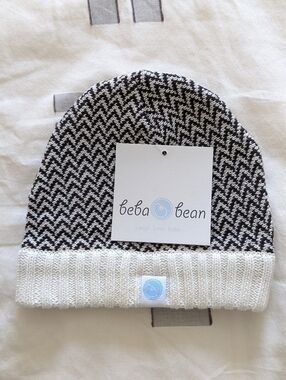 NWT Beba Bean Dark Brown & White Cotton Knit Baby Beanie
